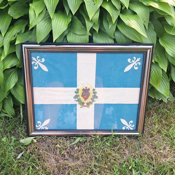 Vintage Framed Catholic Processional Flag Sacred Heart Carillon - Picture 1 of 11